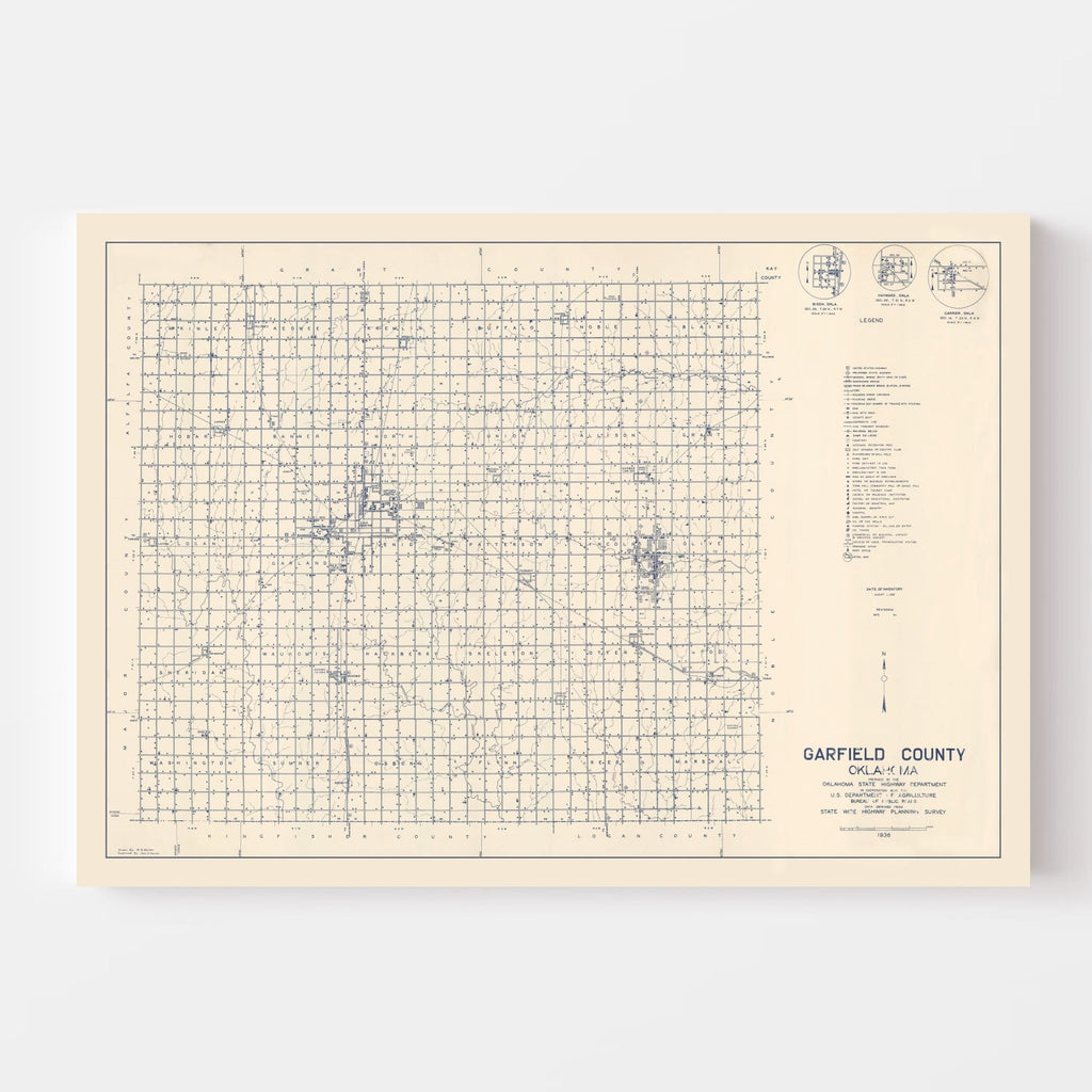Vintage Map of Garfield County, Oklahoma 1936
