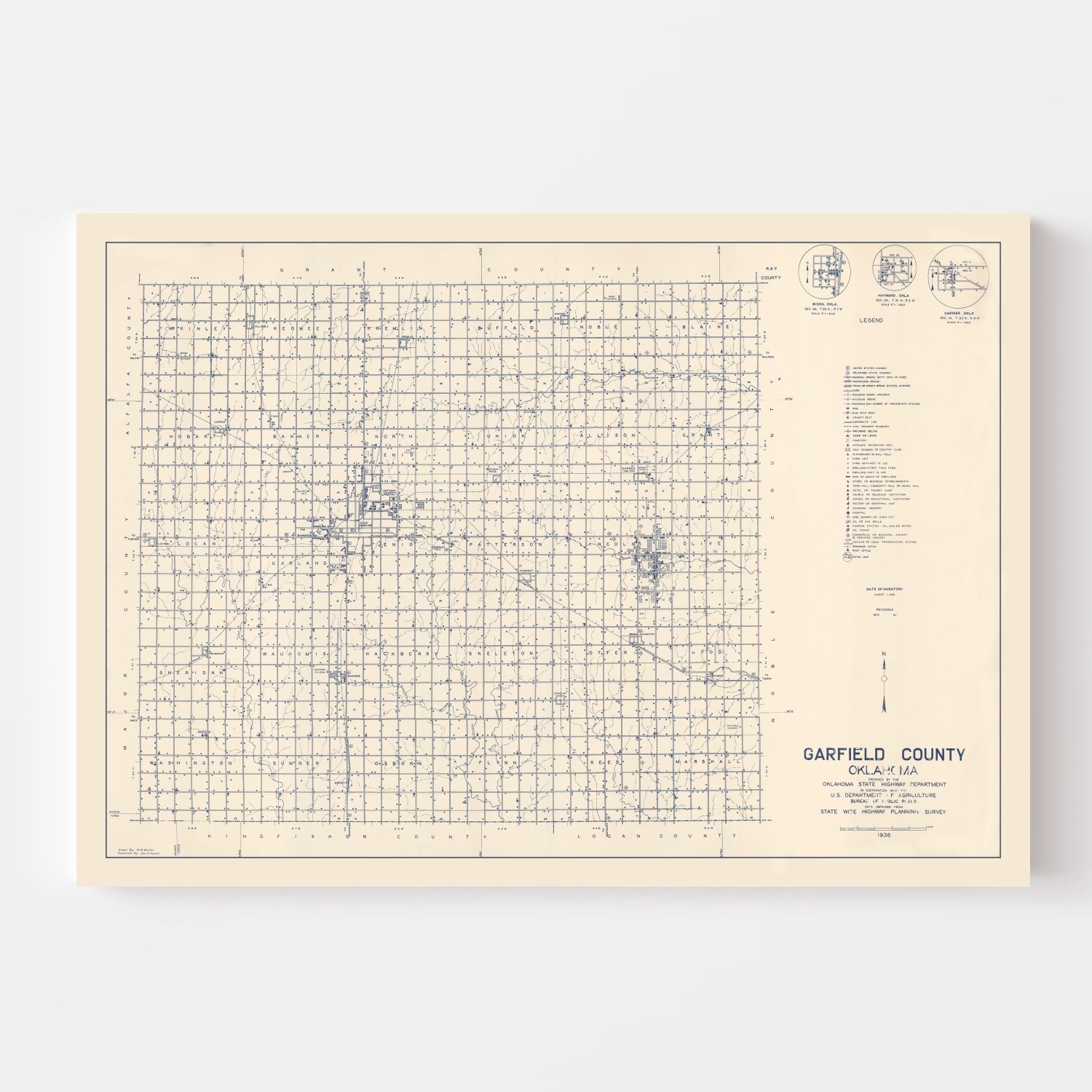 Vintage Map of Garfield County, Oklahoma 1936