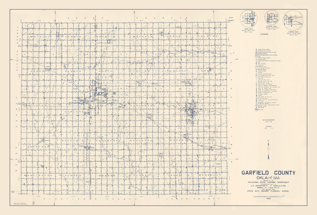 Vintage Map of Garfield County, Oklahoma 1936
