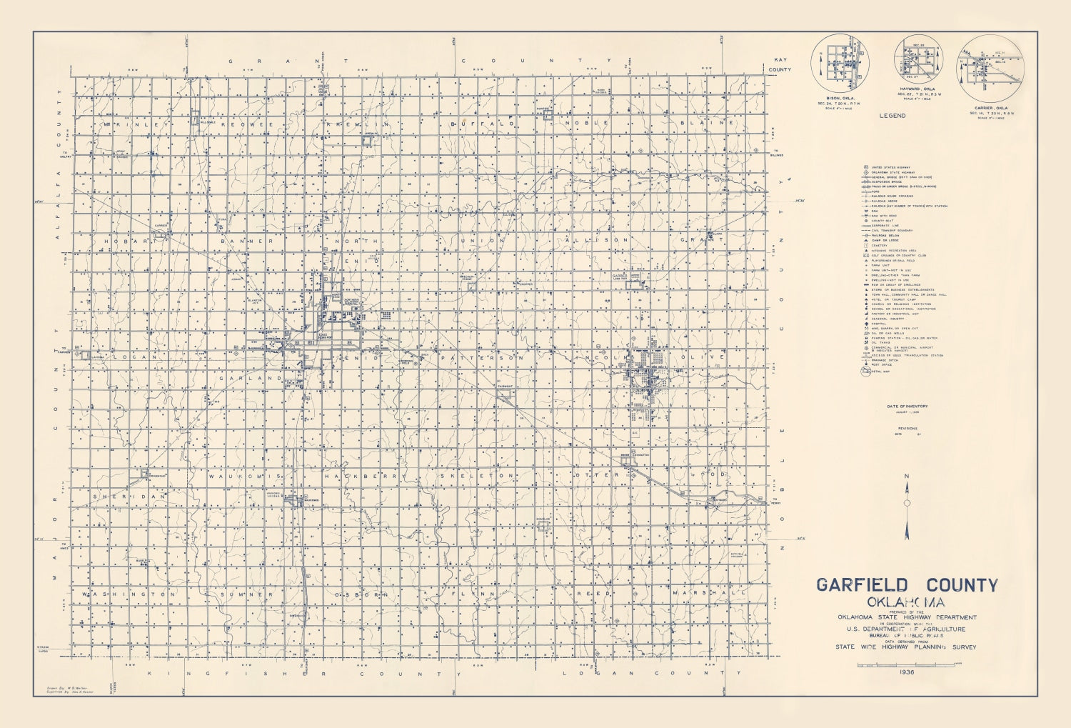 Vintage Map of Garfield County, Oklahoma 1936