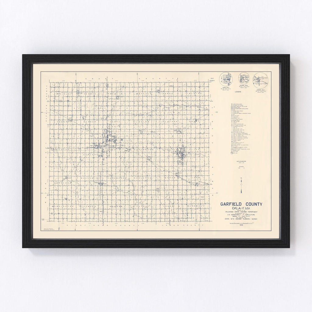 Vintage Map of Garfield County, Oklahoma 1936