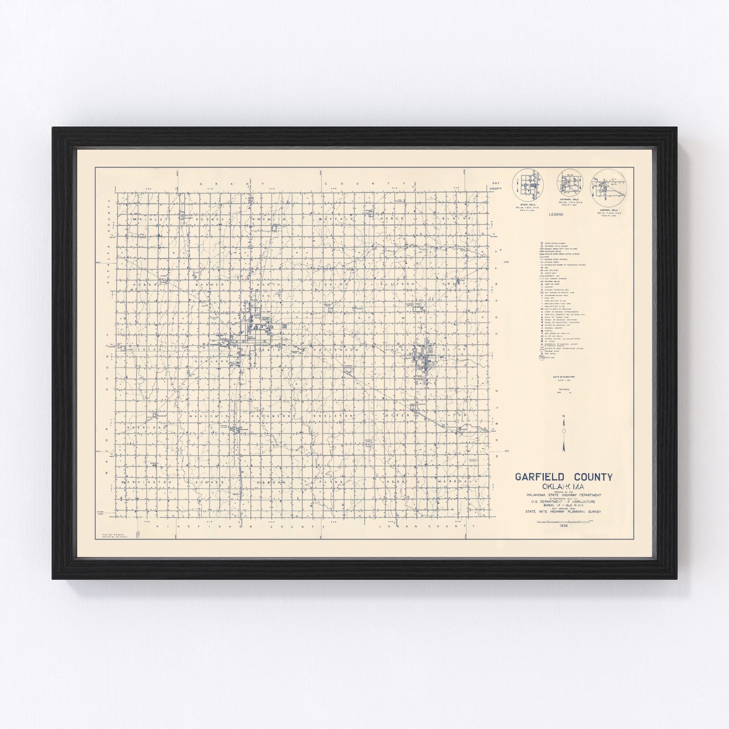 Vintage Map of Garfield County, Oklahoma 1936