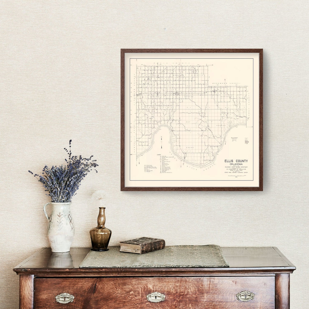 Vintage Map of Ellis County, Oklahoma 1936