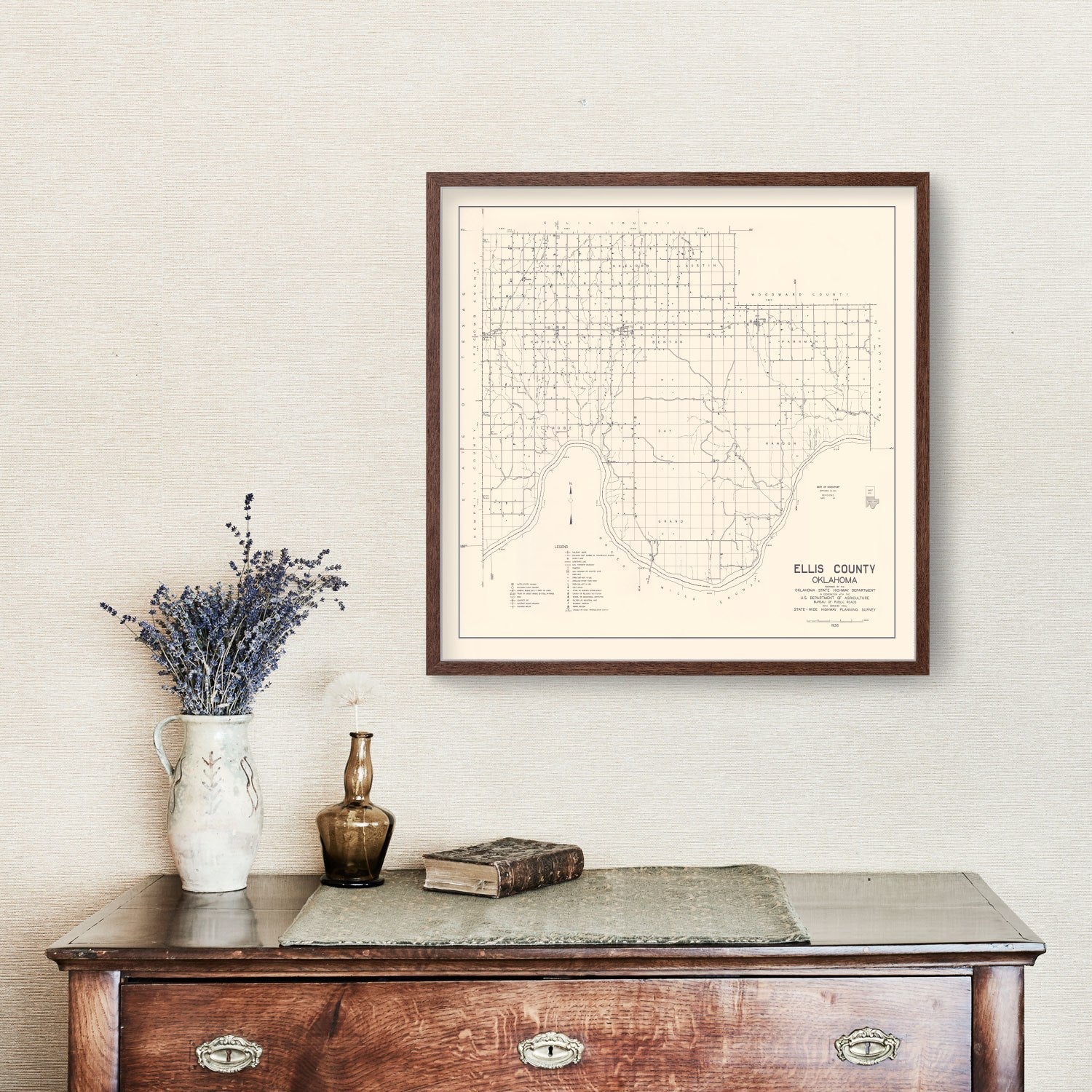 Vintage Map of Ellis County, Oklahoma 1936