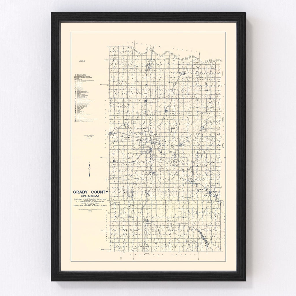 Vintage Map of Grady County, Oklahoma 1936