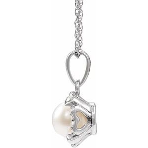 14K White Gold Cultured White Freshwater Pearl & .04 CTW Natural Diamond 18" Necklace