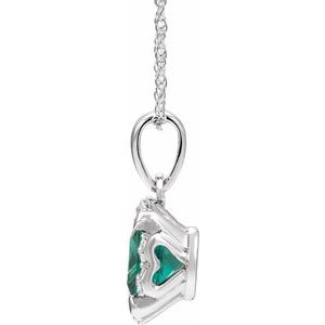 14K White Gold Lab-Grown Emerald & .04 CTW Natural Diamond 18" Necklace