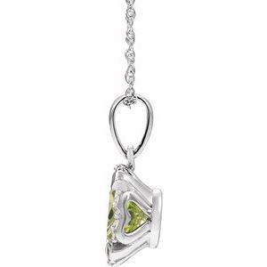 14K White Gold Natural Peridot & .04 CTW Natural Diamond 18" Necklace