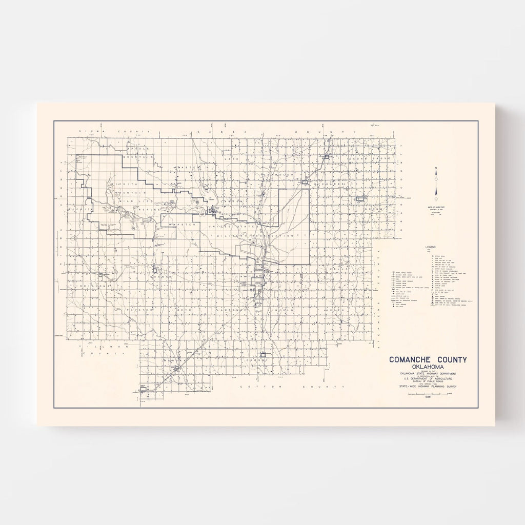 Vintage Map of Comanche County, Oklahoma 1936