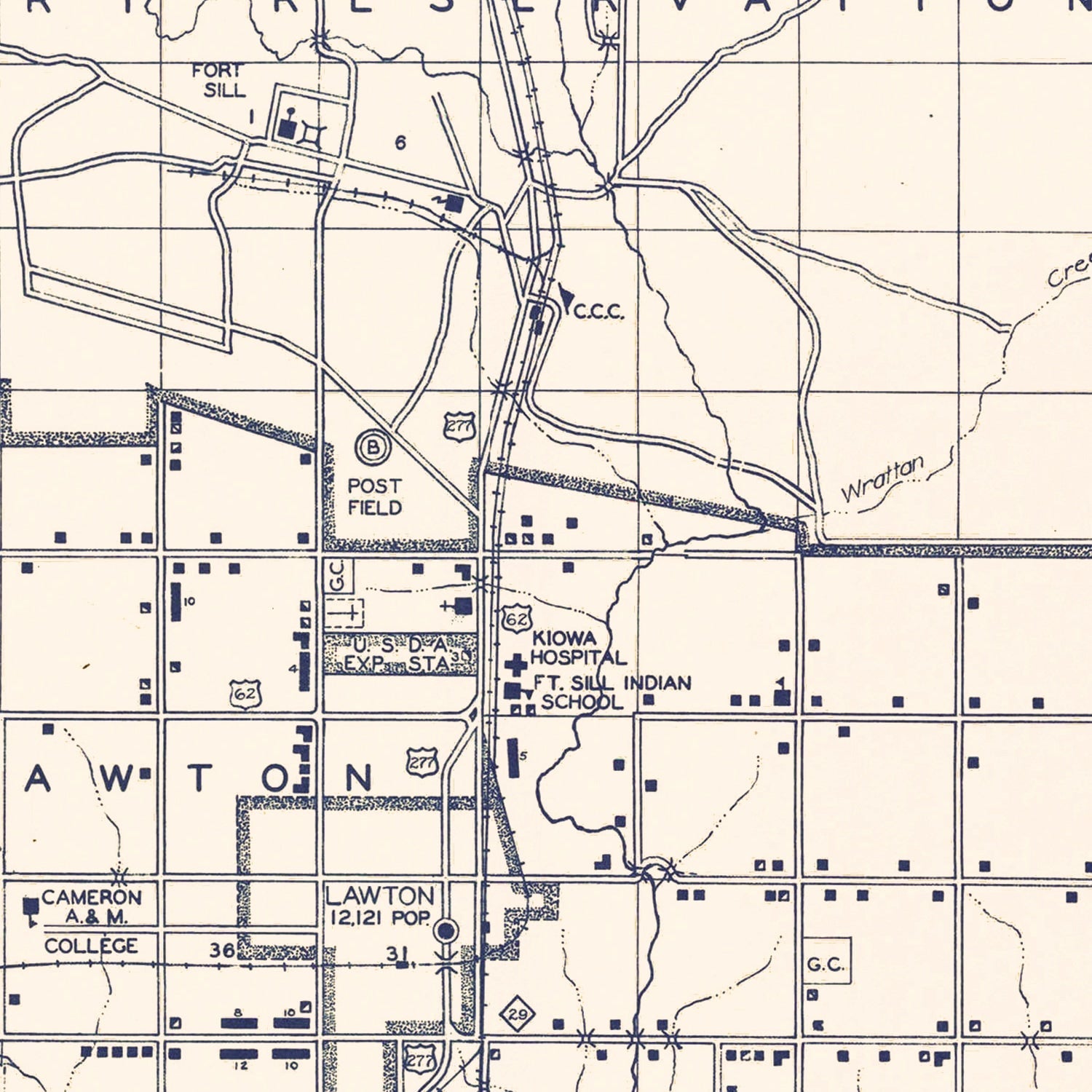 Vintage Map of Comanche County, Oklahoma 1936