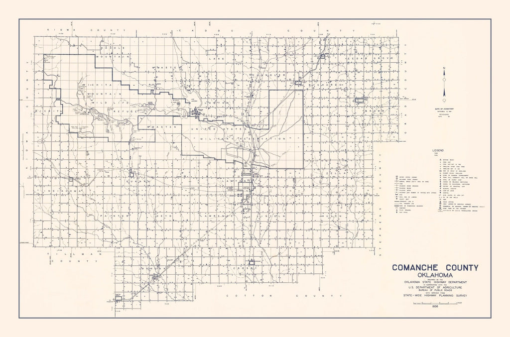 Vintage Map of Comanche County, Oklahoma 1936