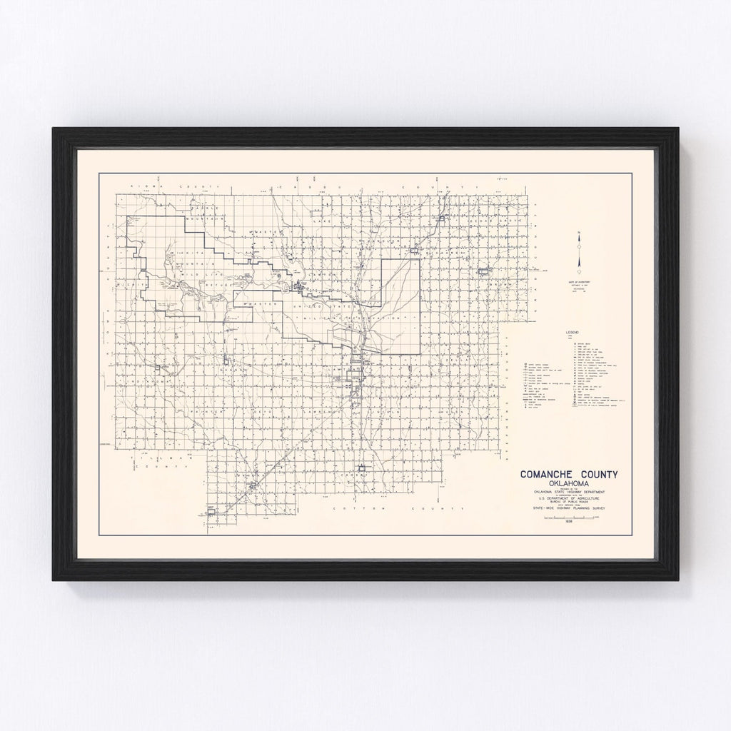 Vintage Map of Comanche County, Oklahoma 1936