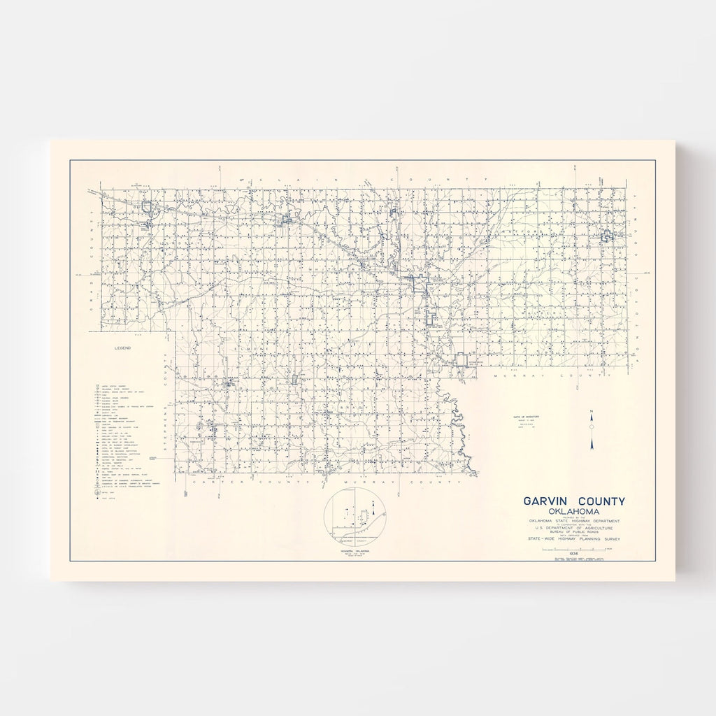 Vintage Map of Garvin County, Oklahoma 1936