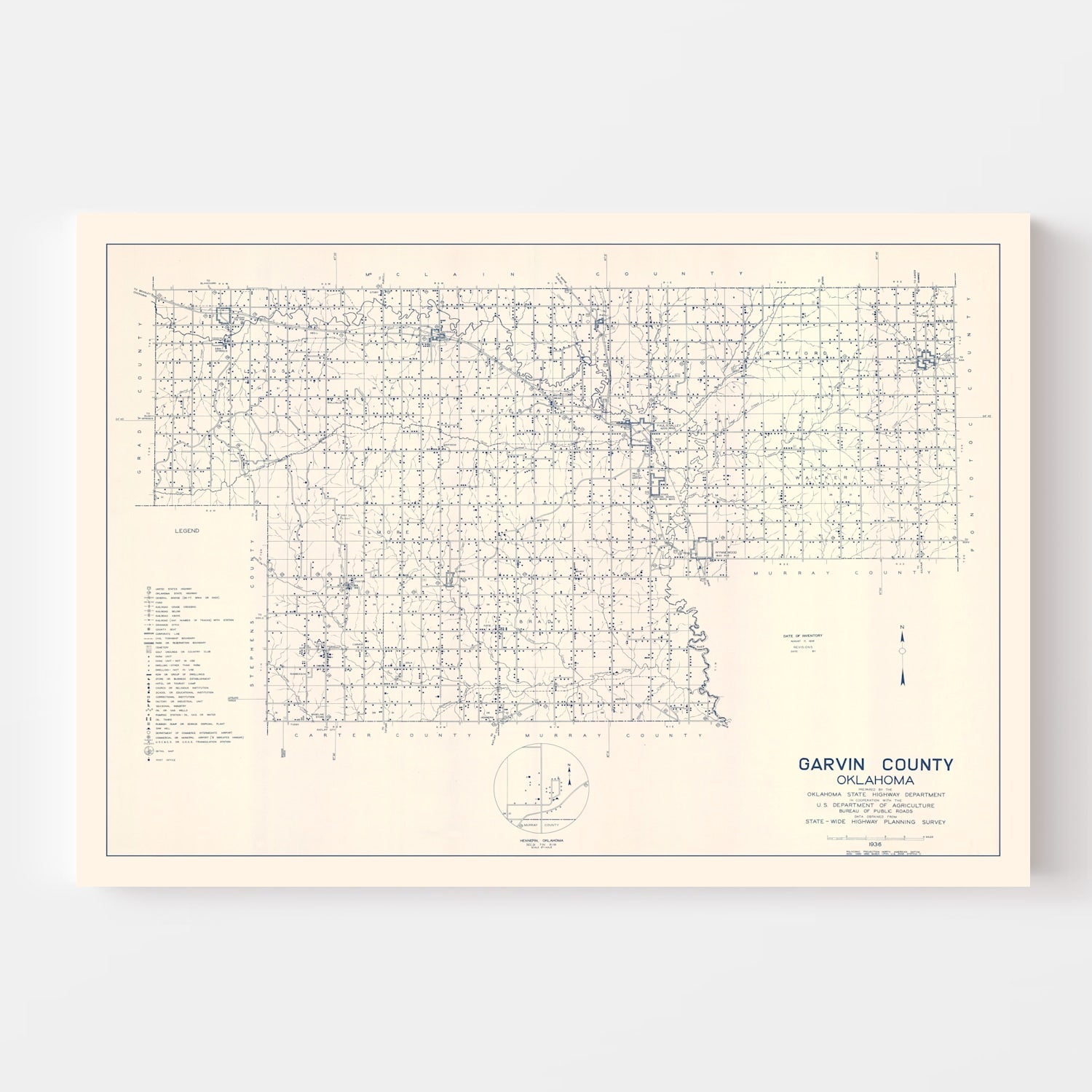 Vintage Map of Garvin County, Oklahoma 1936
