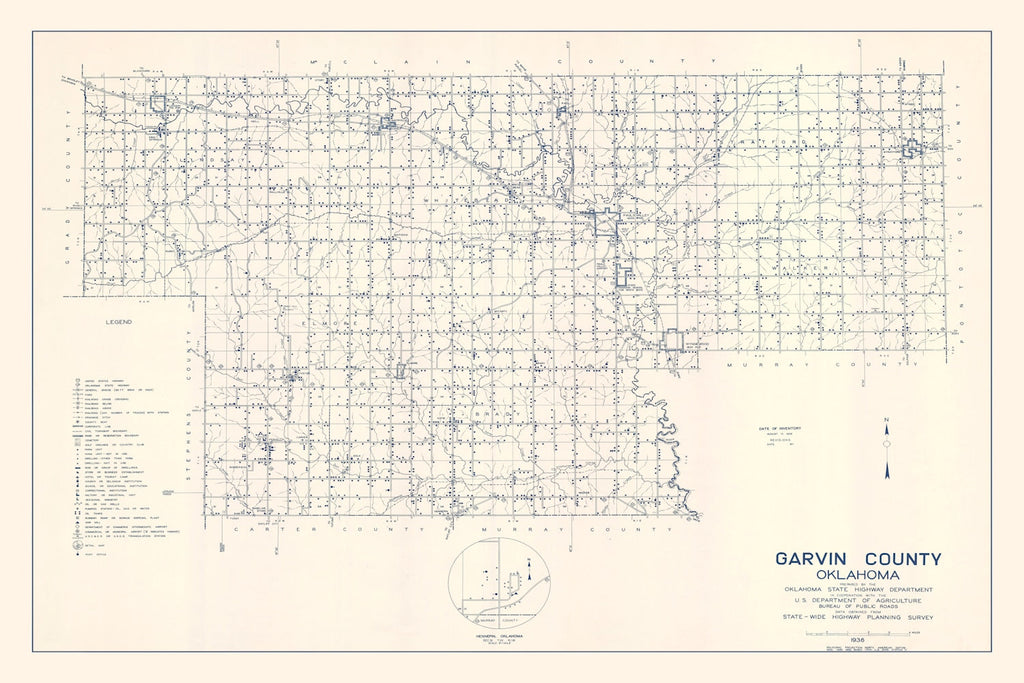 Vintage Map of Garvin County, Oklahoma 1936