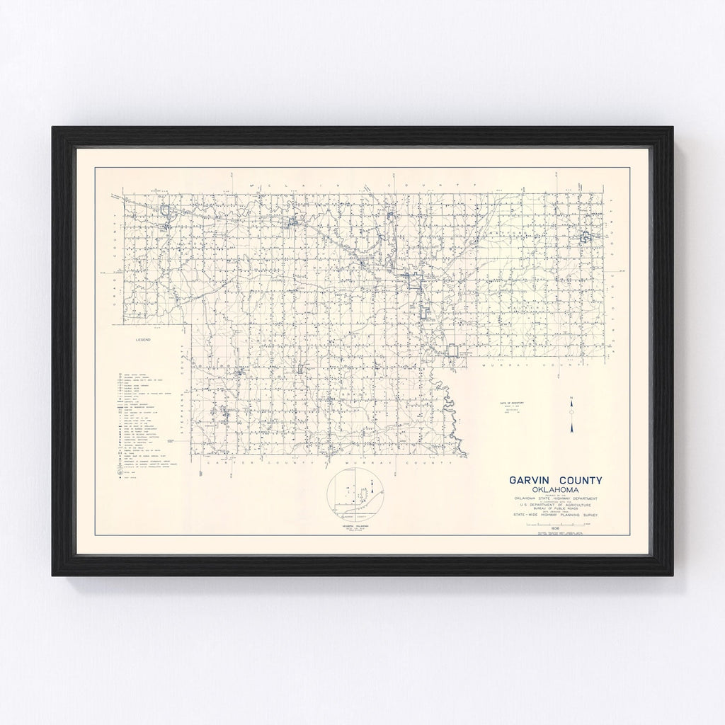 Vintage Map of Garvin County, Oklahoma 1936