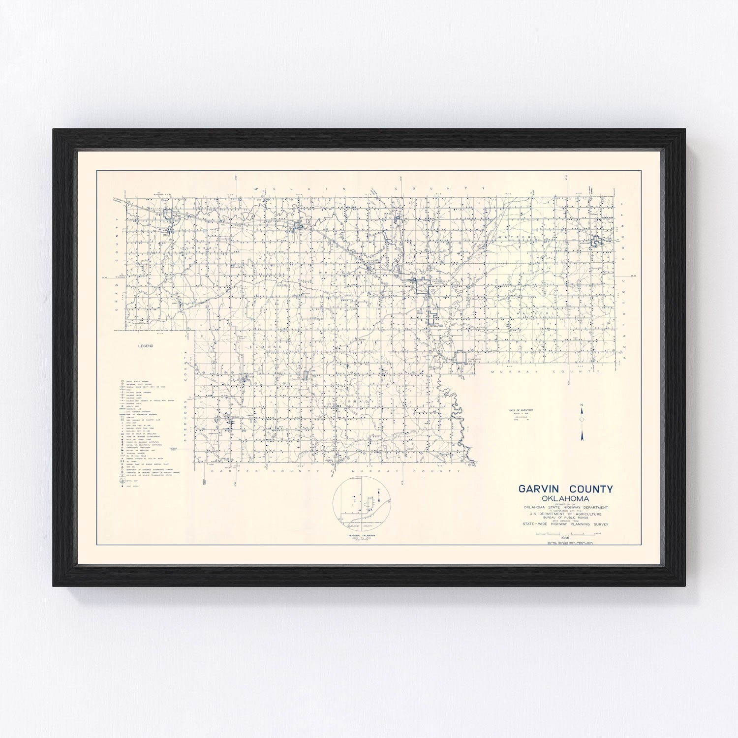 Vintage Map of Garvin County, Oklahoma 1936