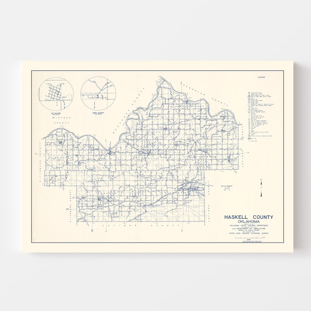 Vintage Map of Haskell County, Oklahoma 1936