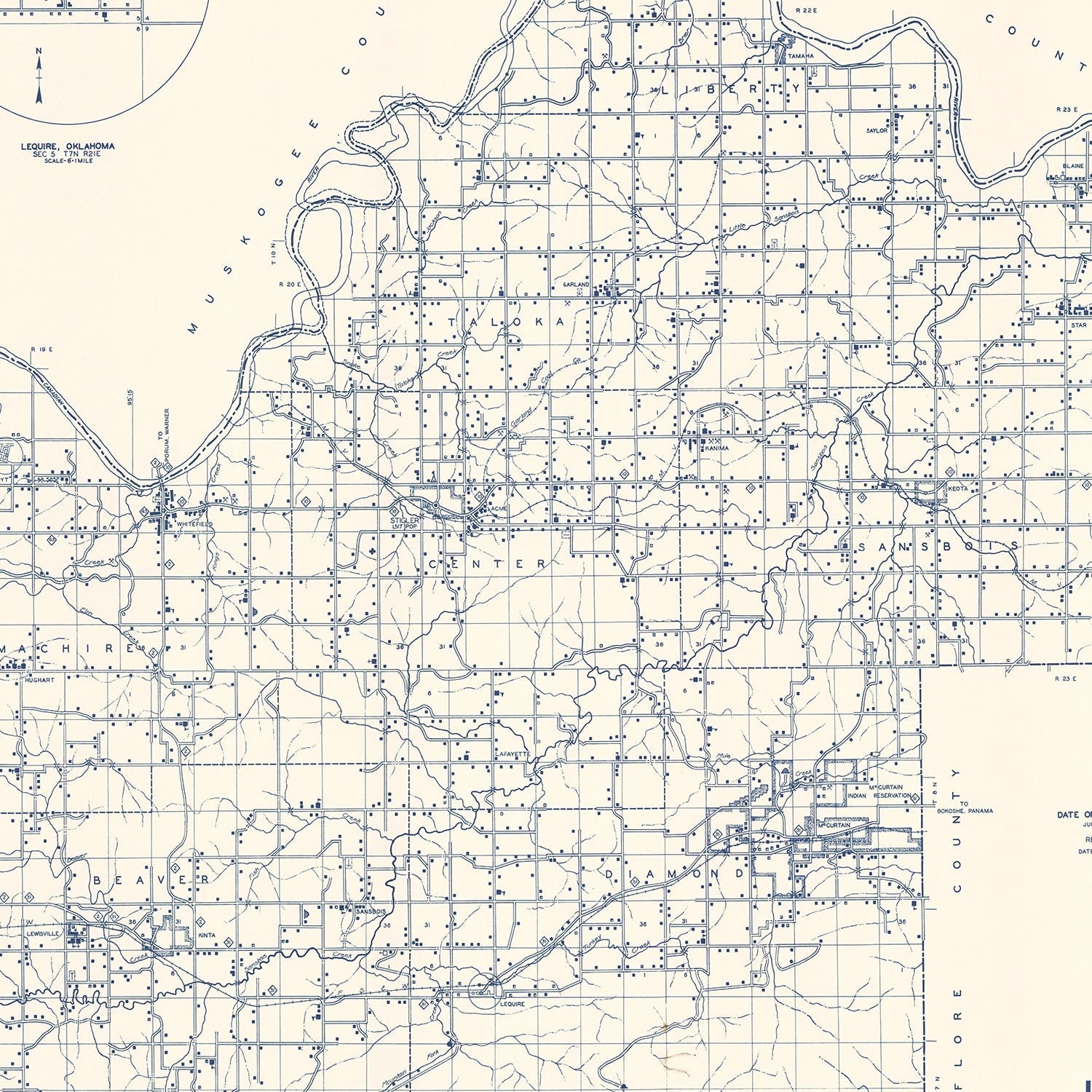 Vintage Map of Haskell County, Oklahoma 1936
