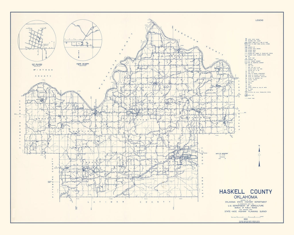 Vintage Map of Haskell County, Oklahoma 1936