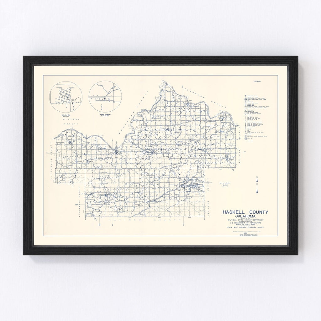 Vintage Map of Haskell County, Oklahoma 1936
