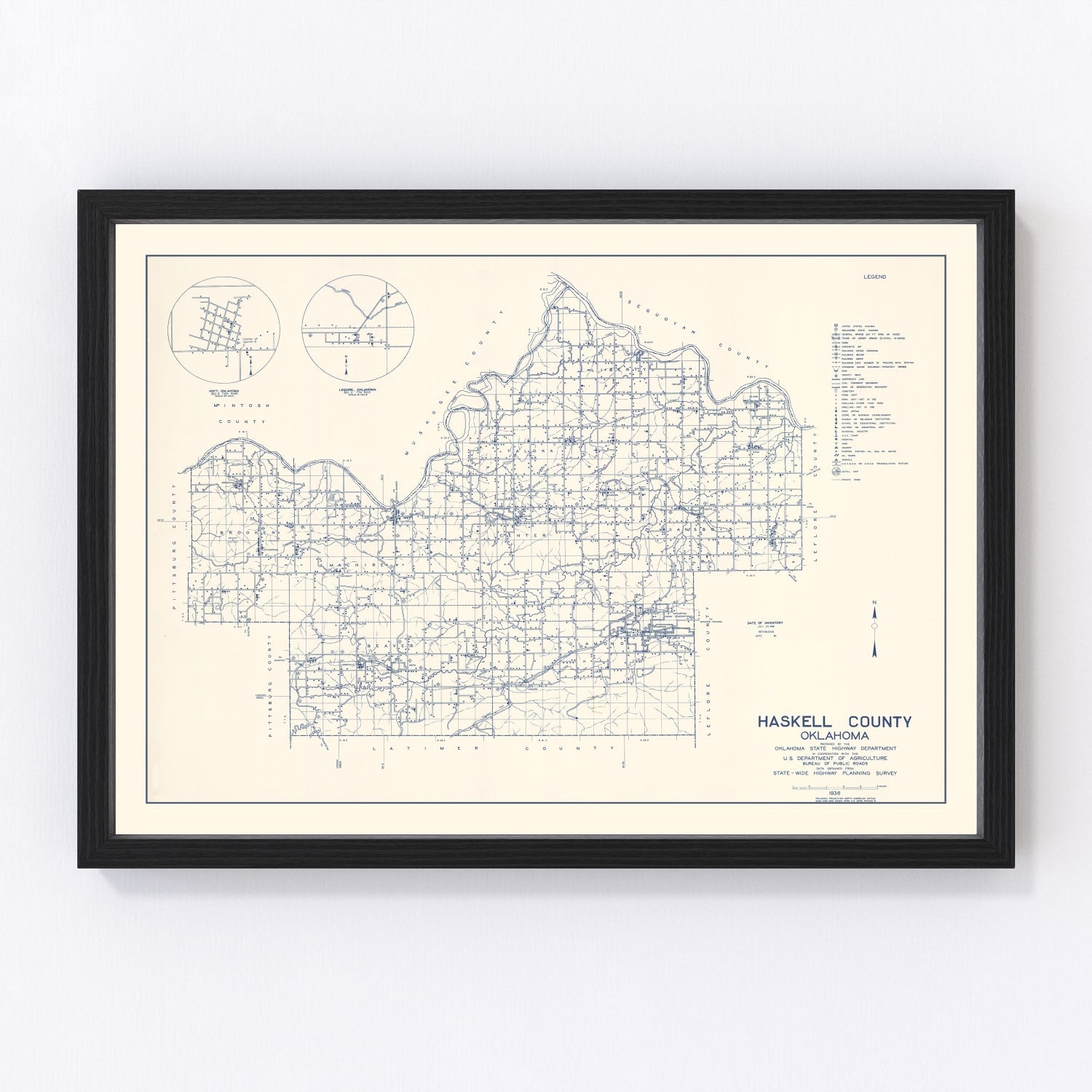 Vintage Map of Haskell County, Oklahoma 1936