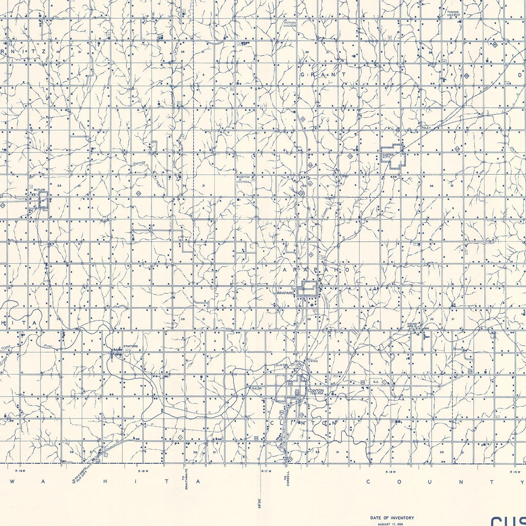 Vintage Map of Custer County, Oklahoma 1936