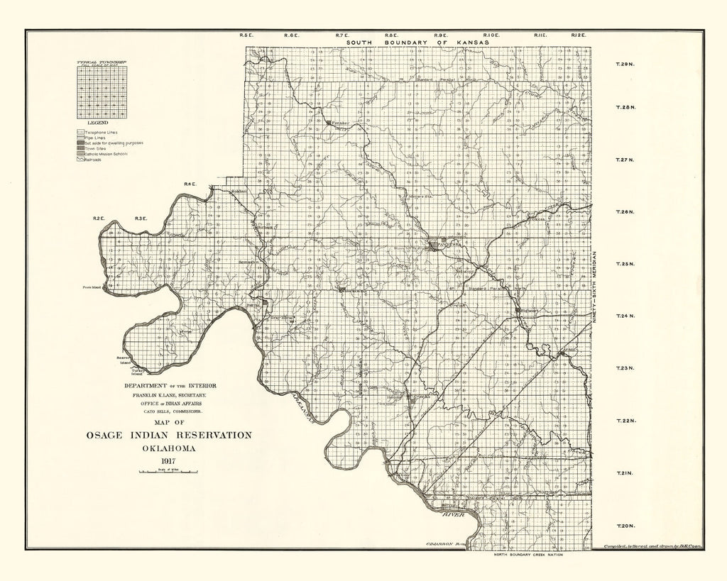 Vintage Osage Indian Reservation Map 1917