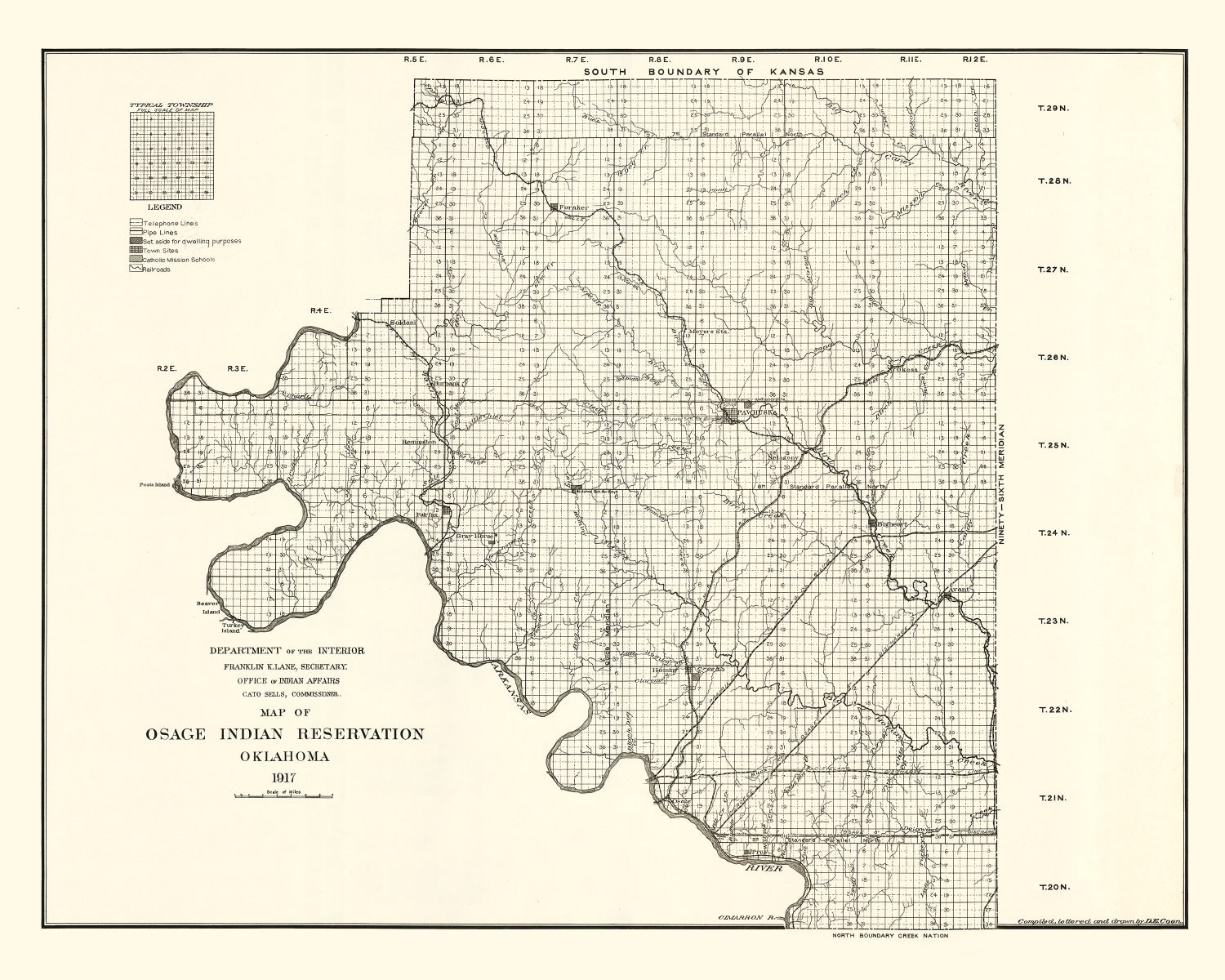 Vintage Osage Indian Reservation Map 1917