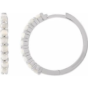 Sterling Silver Natural White Opal Cabochon Hinged 20 mm  Hoop Earrings