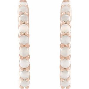 14K Rose Gold Natural White Opal Cabochon Hinged 20 mm  Hoop Earrings