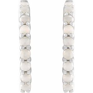 Platinum Natural White Opal Cabochon Hinged 20 mm  Hoop Earrings – image 2