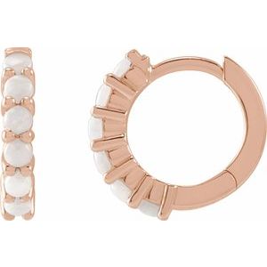 14K Rose Gold Natural White Opal Cabochon Hinged 12.2 mm Hoop Earring