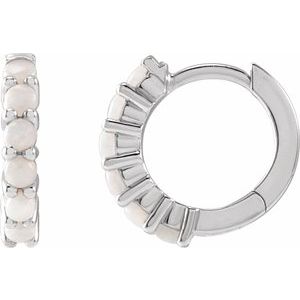 Platinum Natural White Opal Cabochon Hinged 12.2 mm Hoop Earring