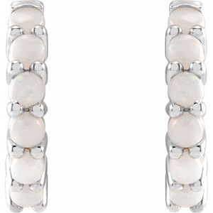 Platinum Natural White Opal Cabochon Hinged 12.2 mm Hoop Earrings – image 2