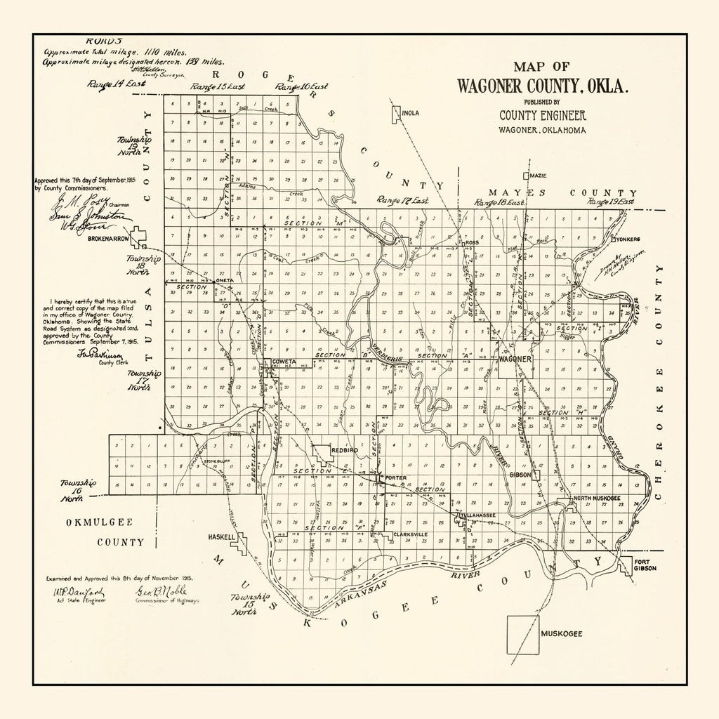 Vintage Map of Wagoner County, Oklahoma 1915