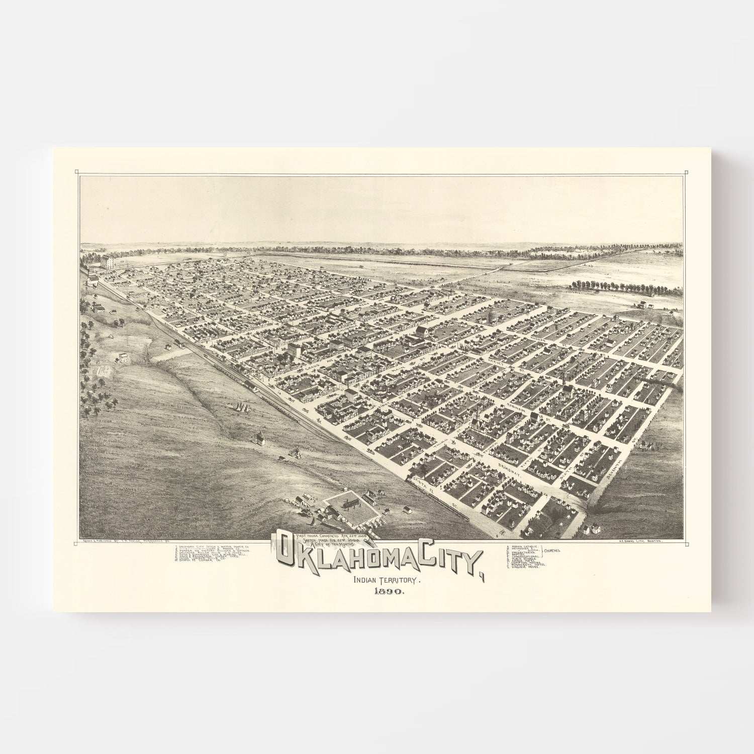 Vintage Map of Oklahoma City, Oklahoma 1890