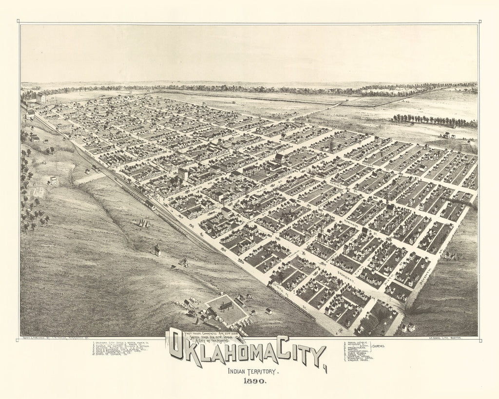 Vintage Map of Oklahoma City, Oklahoma 1890