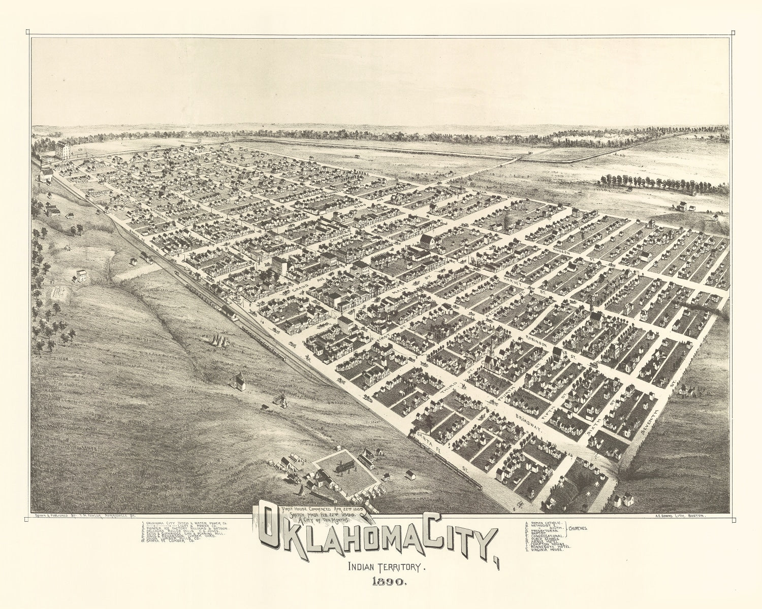 Vintage Map of Oklahoma City, Oklahoma 1890