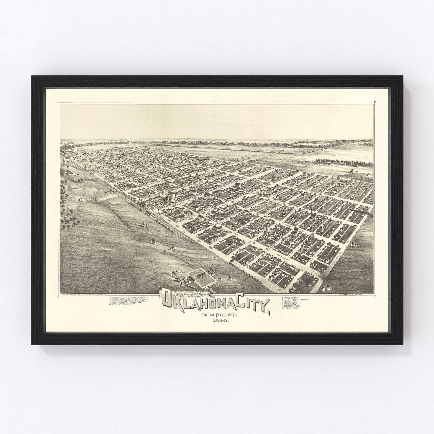 Vintage Map of Oklahoma City, Oklahoma 1890