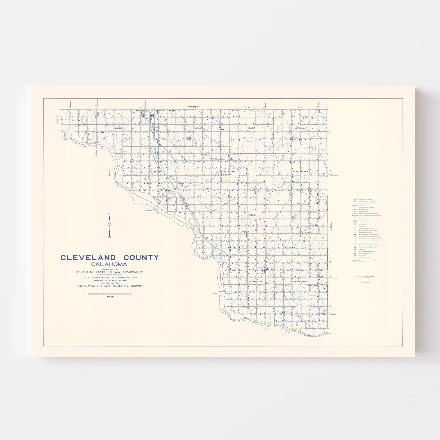 Vintage Map of Cleveland County, Oklahoma 1936