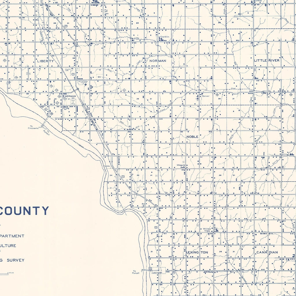 Vintage Map of Cleveland County, Oklahoma 1936