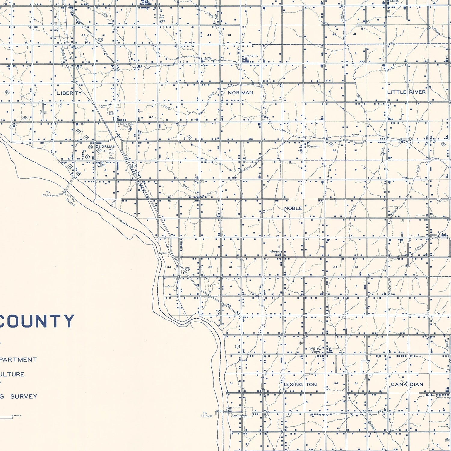 Vintage Map of Cleveland County, Oklahoma 1936