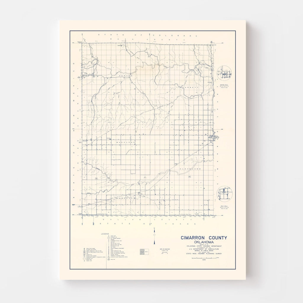 Vintage Map of Cimarron County, Oklahoma 1936