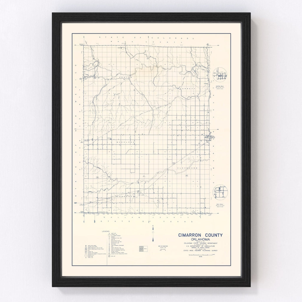 Vintage Map of Cimarron County, Oklahoma 1936