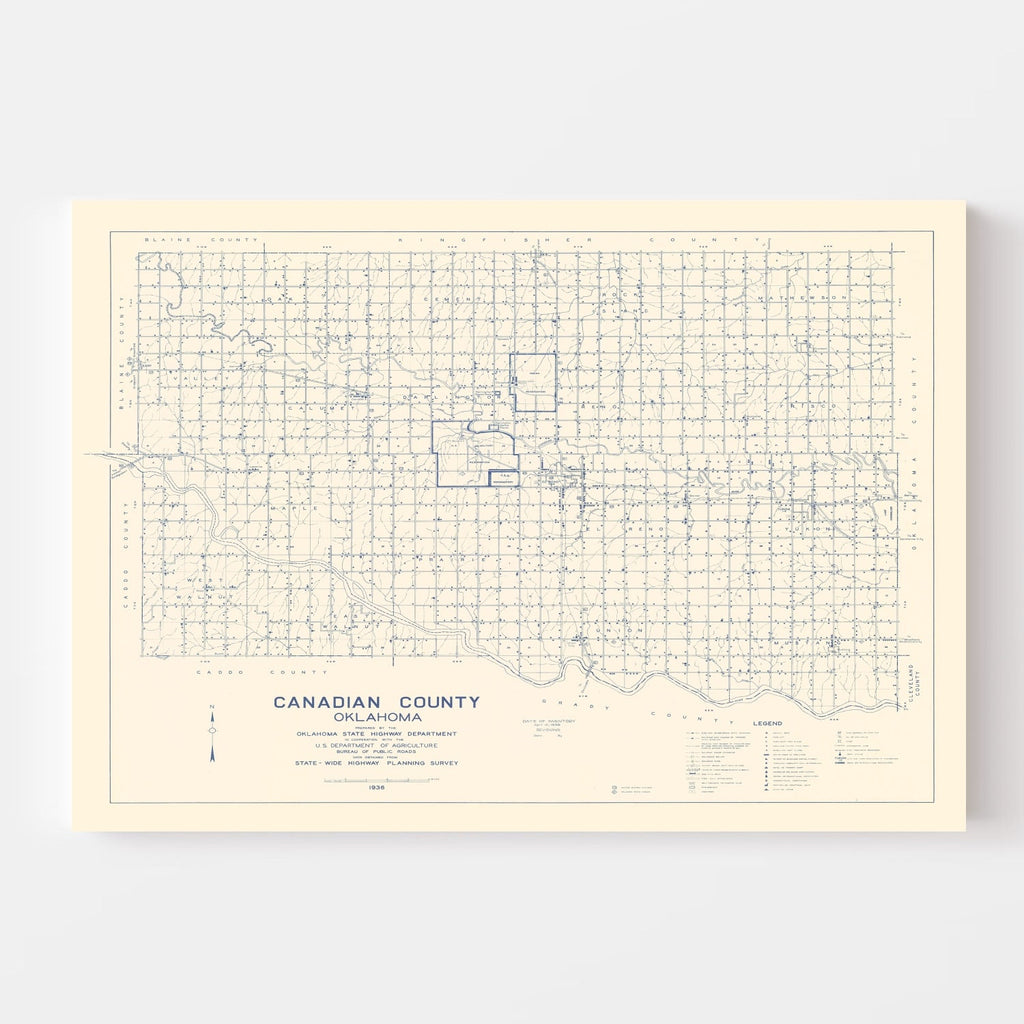 Vintage Map of Canadian County, Oklahoma 1936