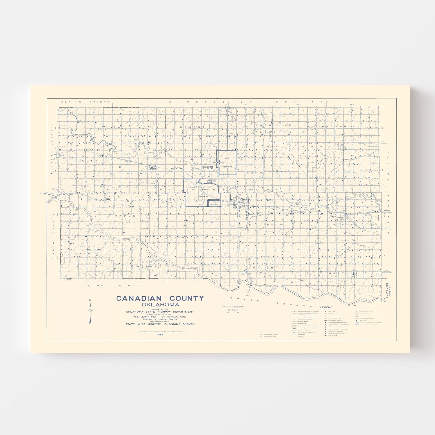 Vintage Map of Canadian County, Oklahoma 1936
