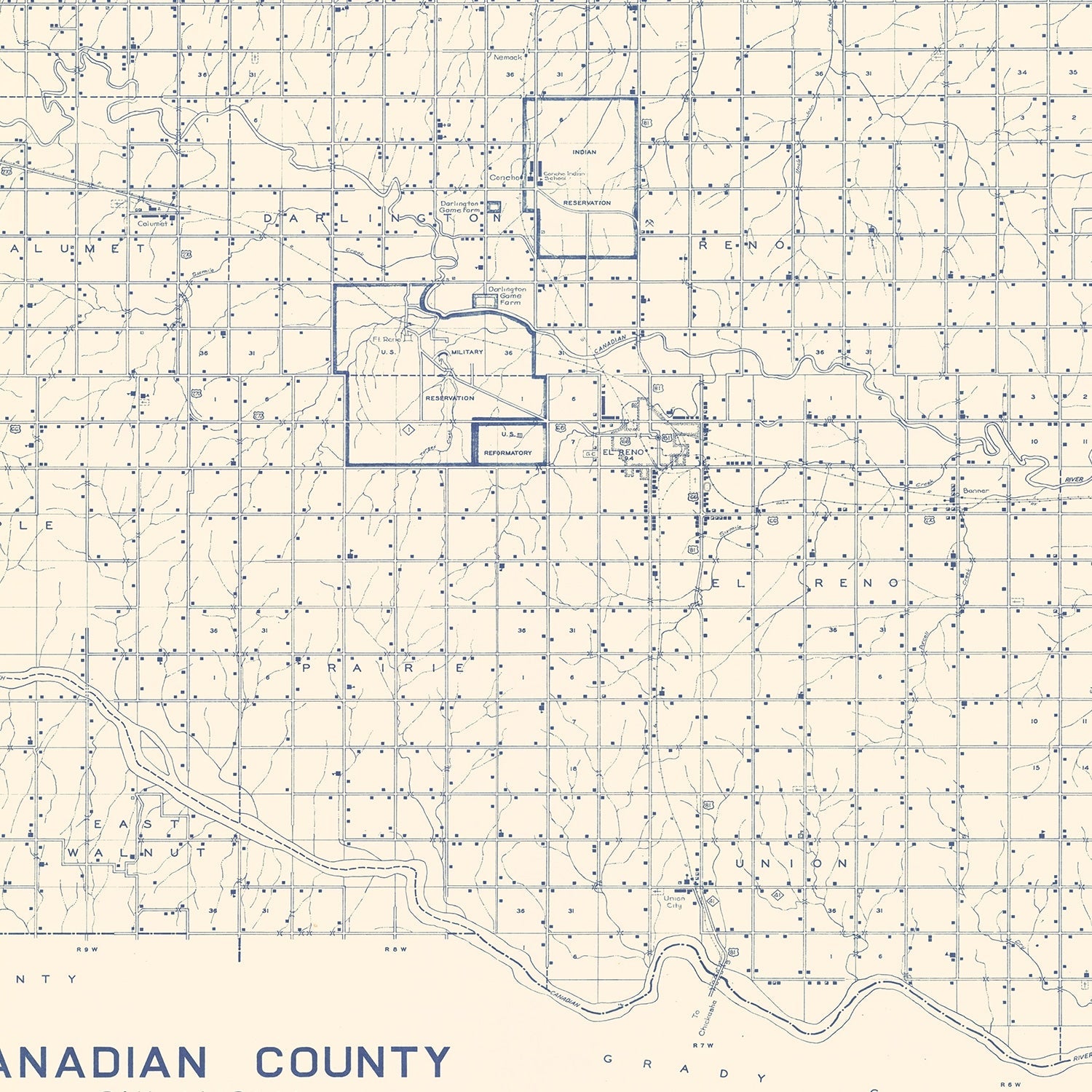 Vintage Map of Canadian County, Oklahoma 1936