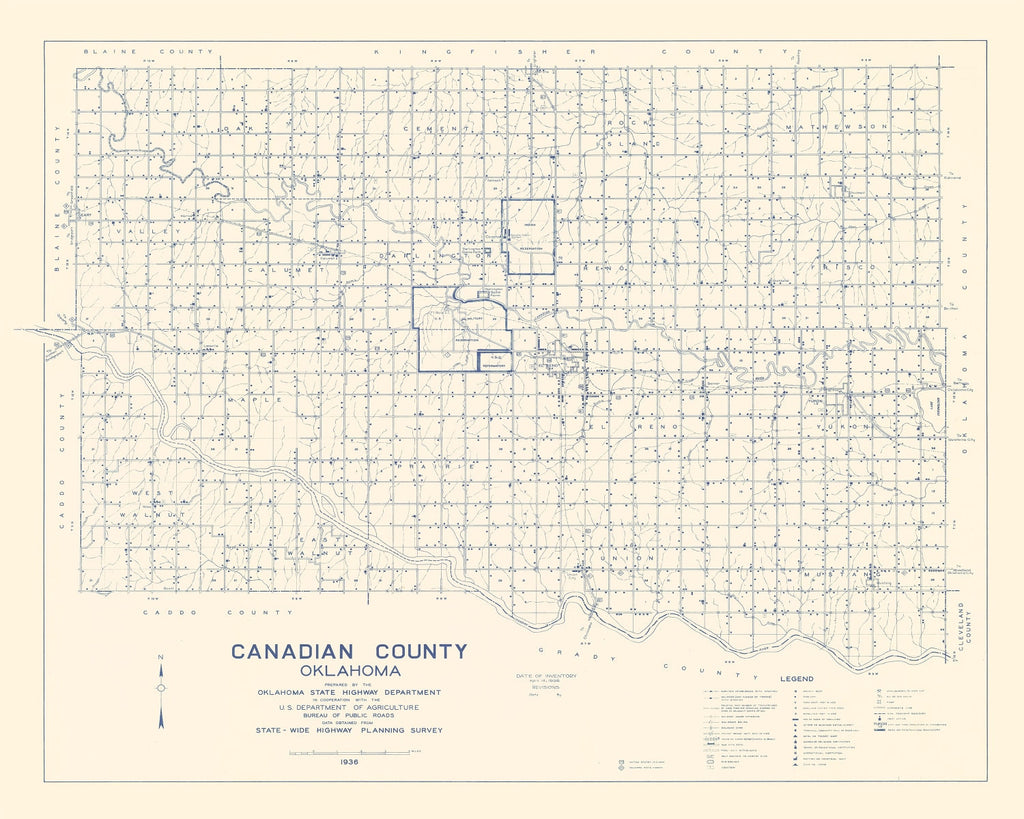 Vintage Map of Canadian County, Oklahoma 1936
