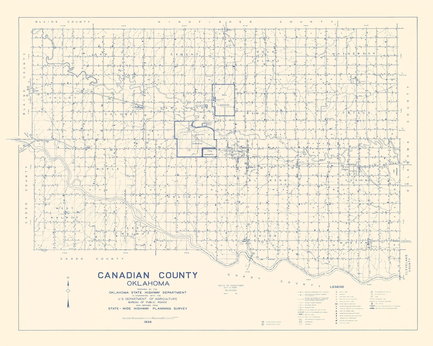 Vintage Map of Canadian County, Oklahoma 1936
